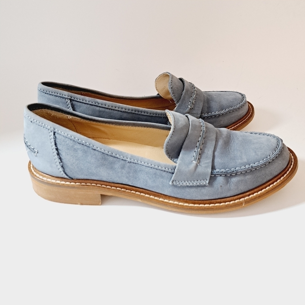 Dune London Grateful Block‎ Heel Blue Suede Loafers - Picture 2 of 10